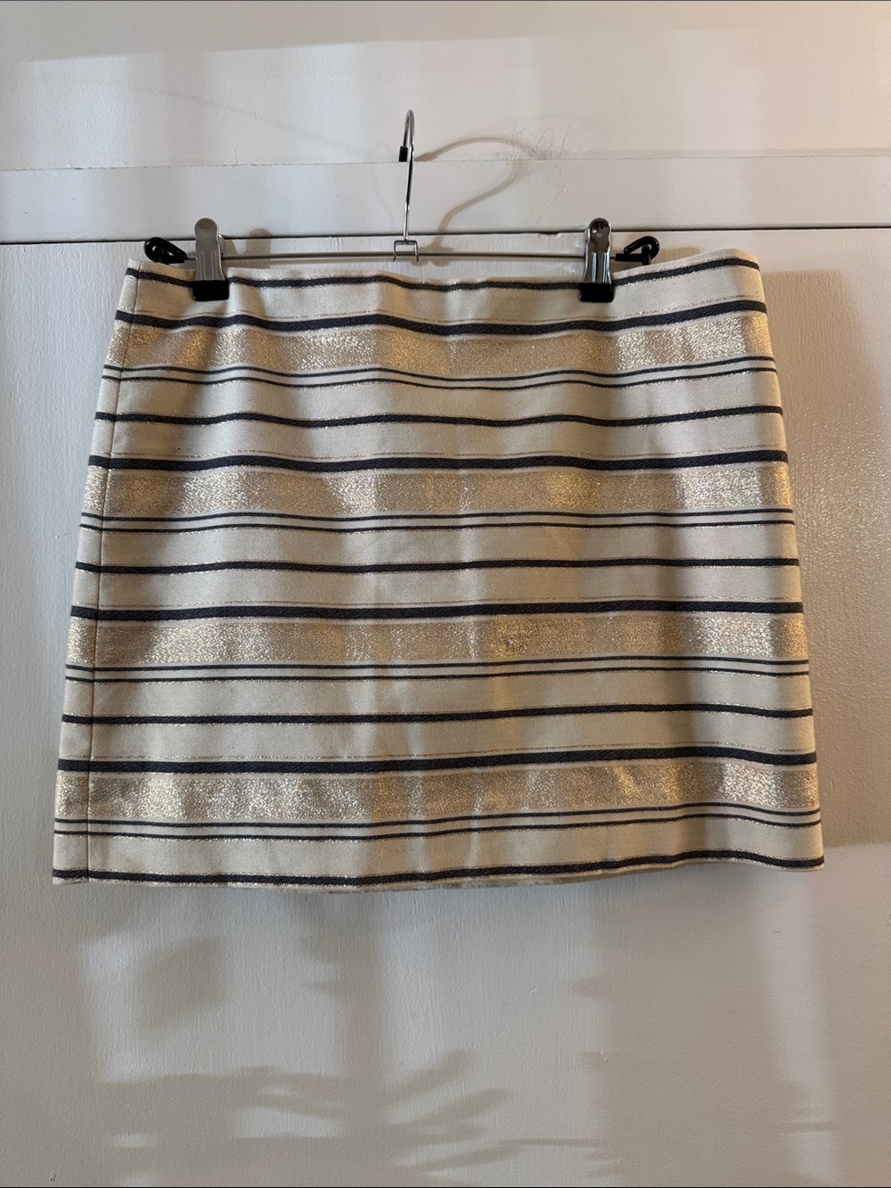 J. Crew Cream Mini Skirt with Navy Gold Stripes Size 10